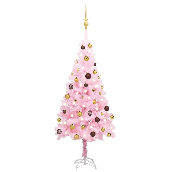 Albero di Natale Preilluminato con Palline Rosa in PVC