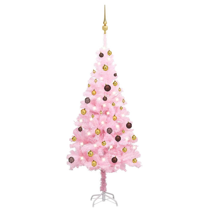 Albero di Natale Preilluminato con Palline Rosa in PVC