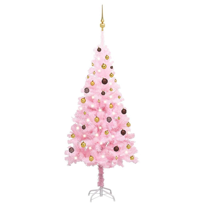 Albero di Natale Preilluminato con Palline Rosa in PVC