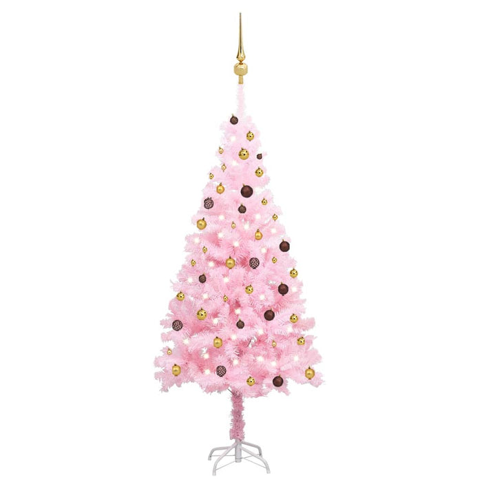 Albero di Natale Preilluminato con Palline Rosa in PVC