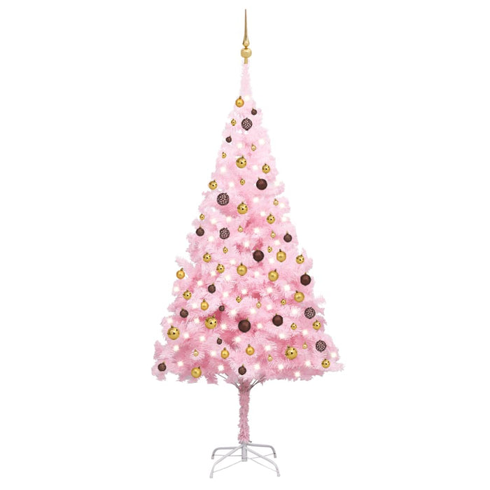 Albero di Natale Preilluminato con Palline Rosa in PVC