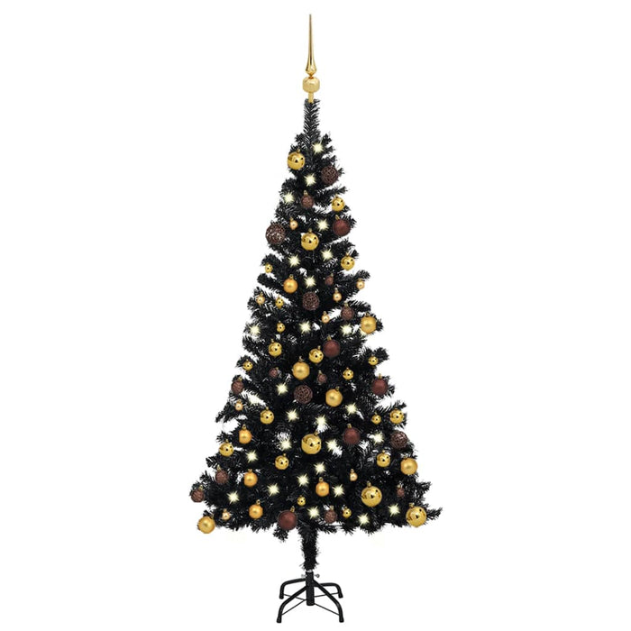 Albero di Natale Preilluminato con Palline Nero in PVC