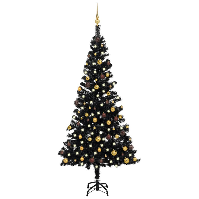 Albero di Natale Preilluminato con Palline Nero in PVC