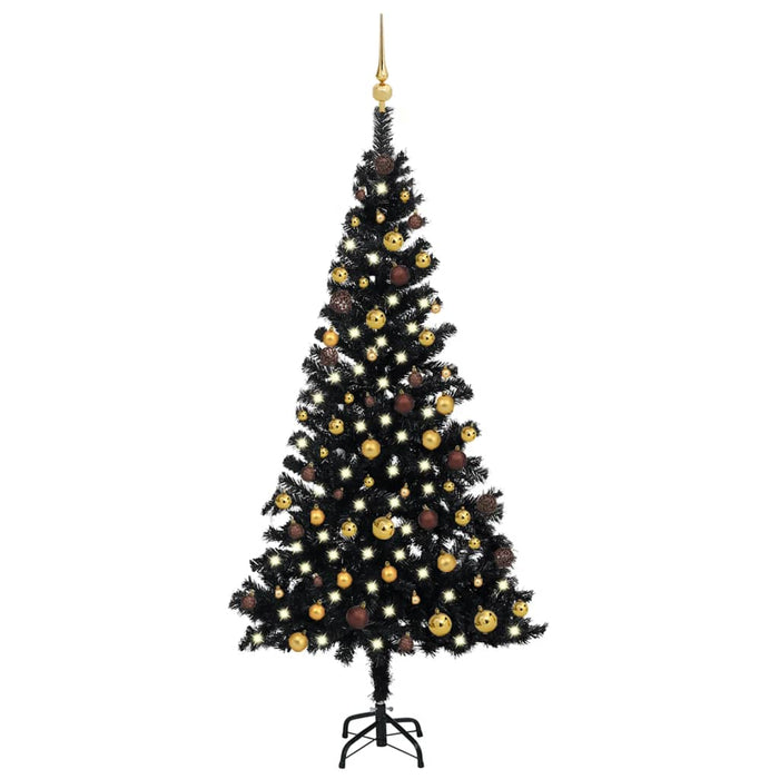 Albero di Natale Preilluminato con Palline Nero in PVC