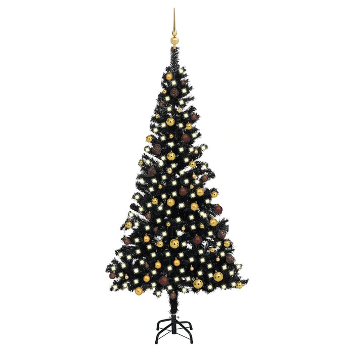 Albero di Natale Preilluminato con Palline Nero in PVC