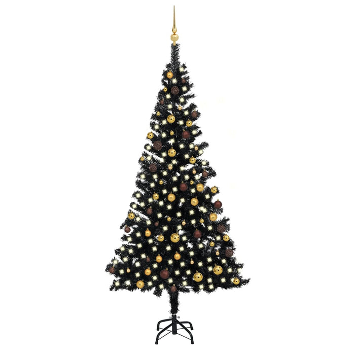 Albero di Natale Preilluminato con Palline Nero in PVC