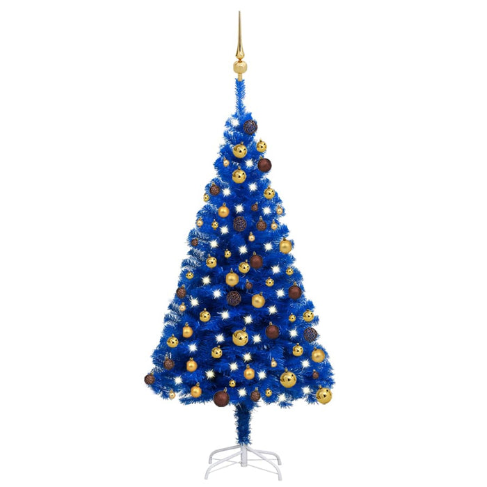 Albero di Natale Preilluminato con Palline Blu in PVC