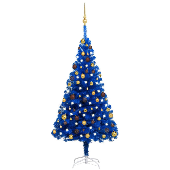 Albero di Natale Preilluminato con Palline Blu in PVC