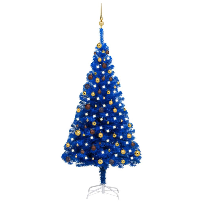 Albero di Natale Preilluminato con Palline Blu in PVC