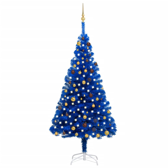 Albero di Natale Preilluminato con Palline Blu in PVC