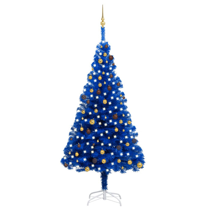 Albero di Natale Preilluminato con Palline Blu in PVC