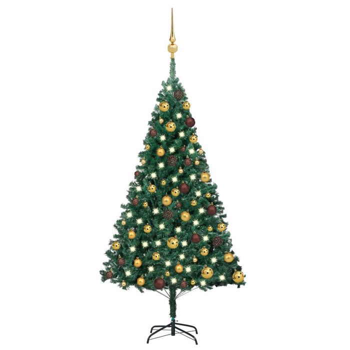 Albero di Natale Preilluminato con Palline Verde