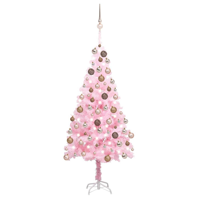 Albero di Natale Preilluminato con Palline Rosa in PVC