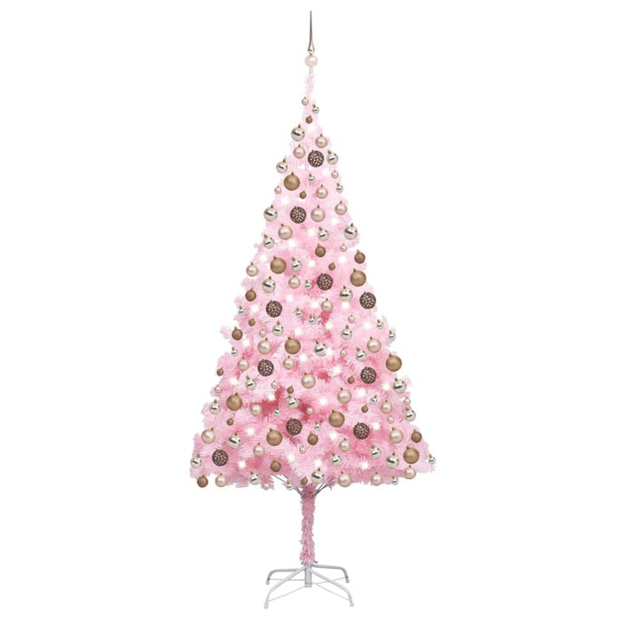 Albero di Natale Preilluminato con Palline Rosa in PVC