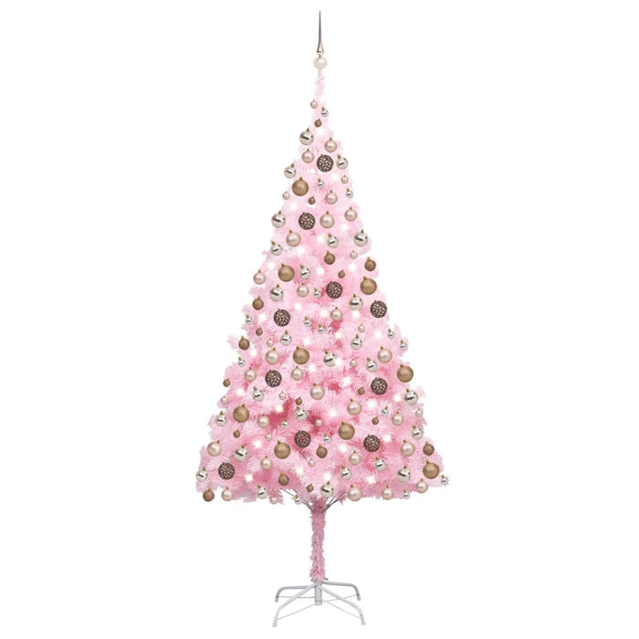 Albero di Natale Preilluminato con Palline Rosa in PVC