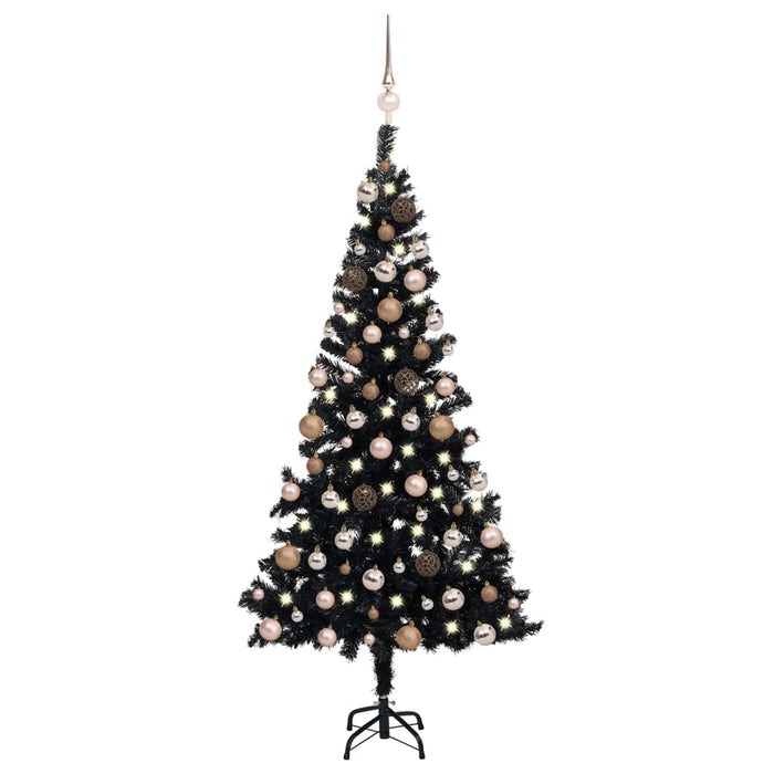 Albero di Natale Preilluminato con Palline Nero in PVC