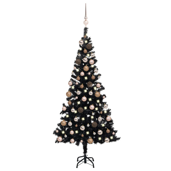 Albero di Natale Preilluminato con Palline Nero in PVC