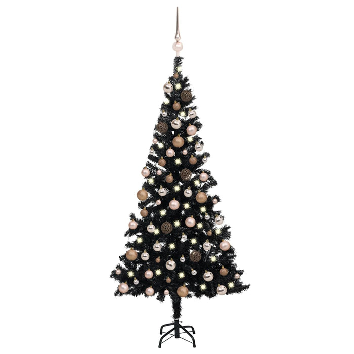 Albero di Natale Preilluminato con Palline Nero in PVC