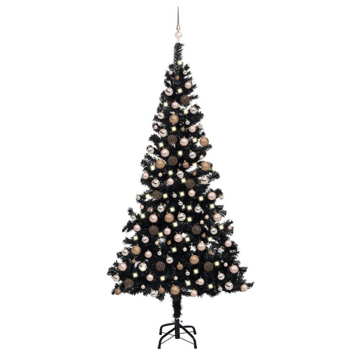 Albero di Natale Preilluminato con Palline Nero in PVC