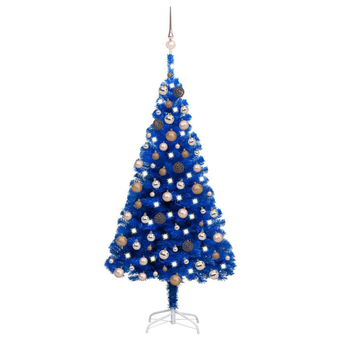 Albero di Natale Preilluminato con Palline Blu in PVC