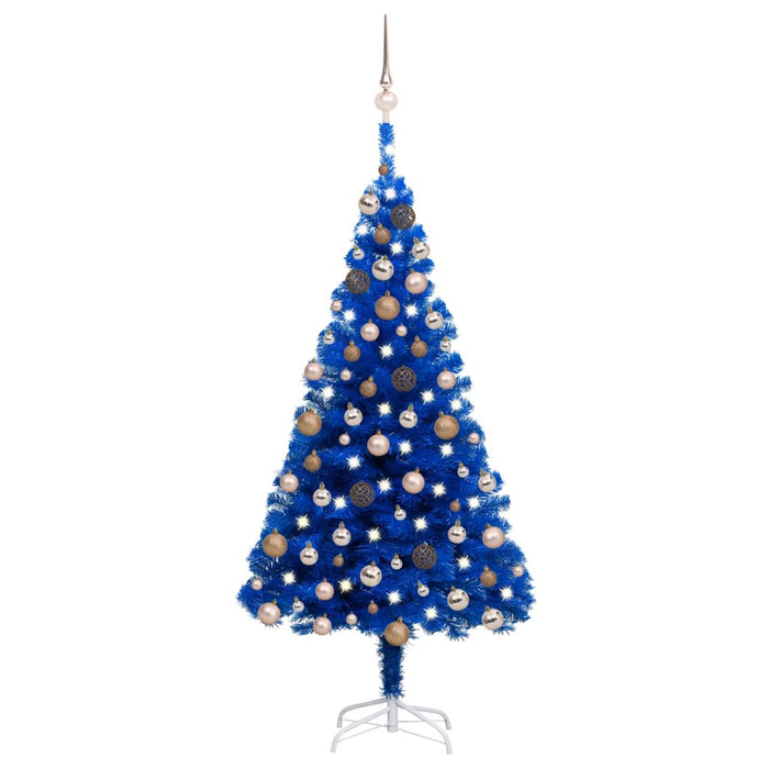 Albero di Natale Preilluminato con Palline Blu in PVC