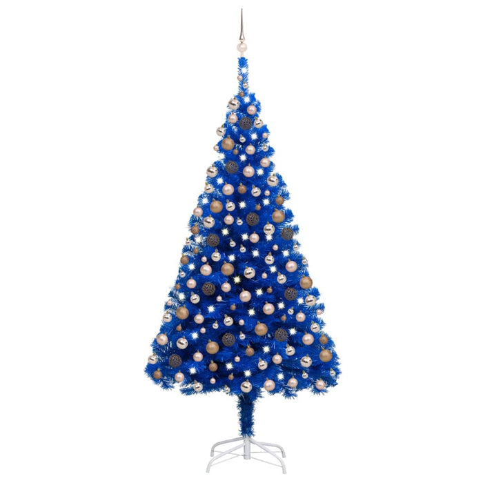 Albero di Natale Preilluminato con Palline Blu in PVC