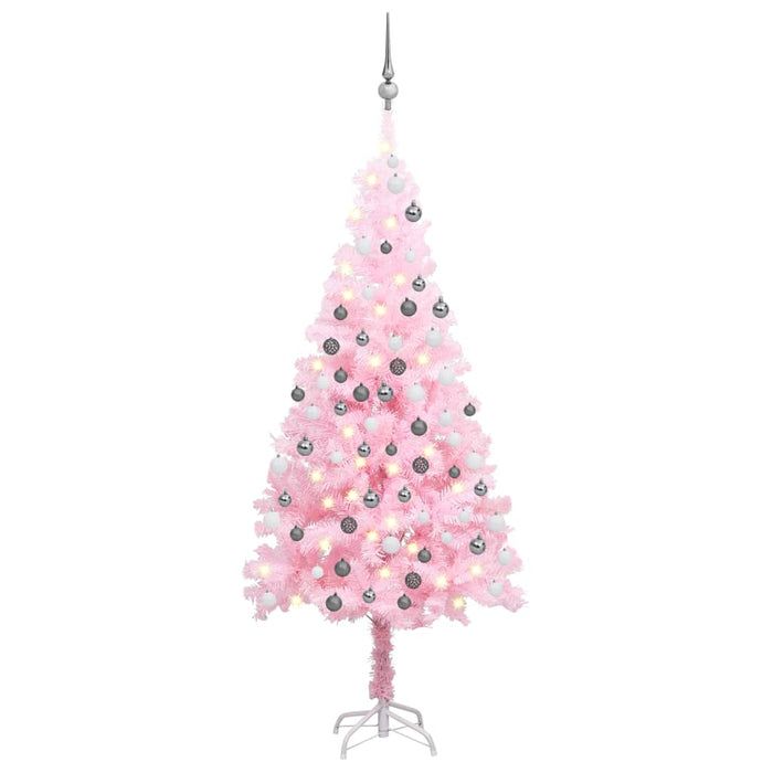 Albero di Natale Preilluminato con Palline Rosa in PVC