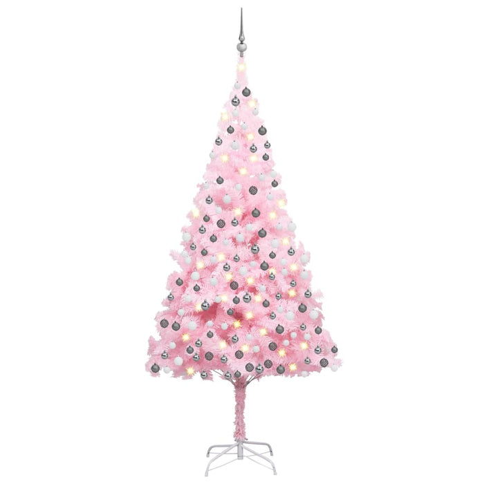 Albero di Natale Preilluminato con Palline Rosa in PVC