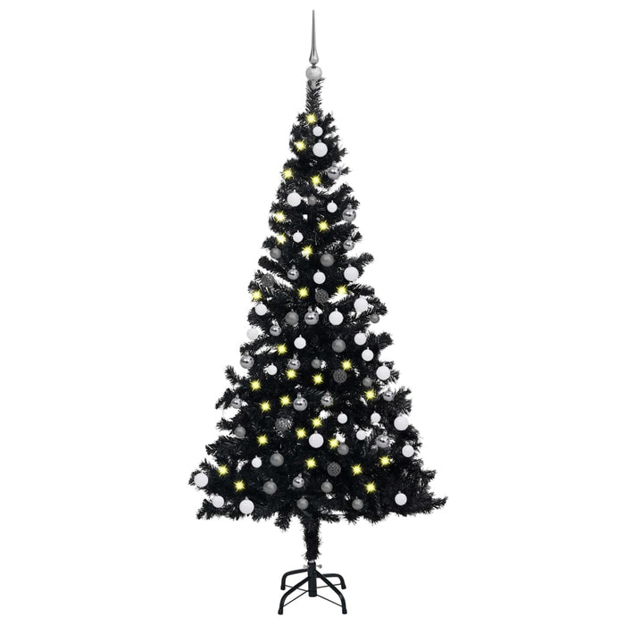 Albero di Natale Preilluminato con Palline Nero in PVC