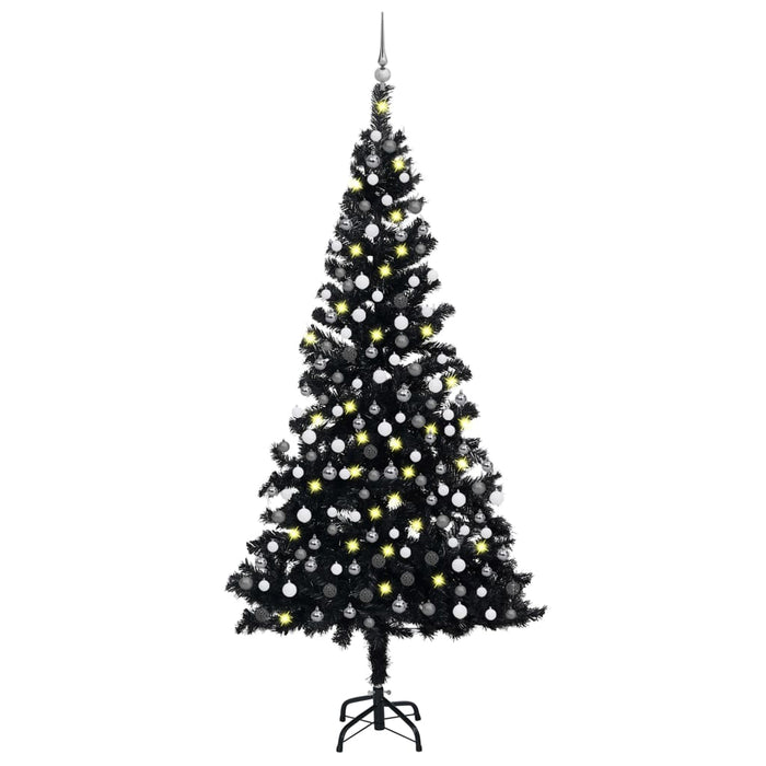 Albero di Natale Preilluminato con Palline Nero in PVC