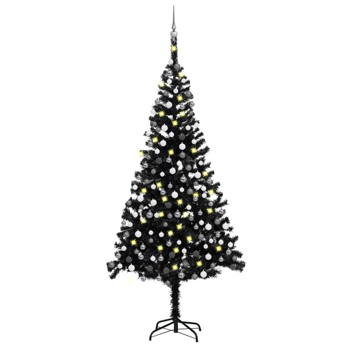 Albero di Natale Preilluminato con Palline Nero in PVC