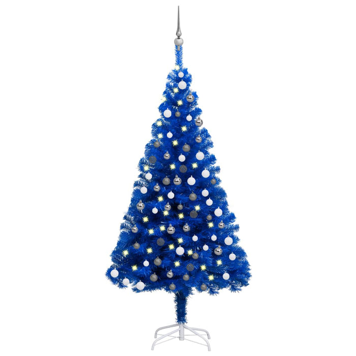 Albero di Natale Preilluminato con Palline Blu in PVC