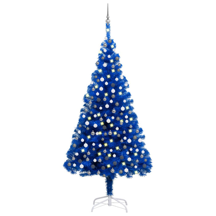 Albero di Natale Preilluminato con Palline Blu in PVC