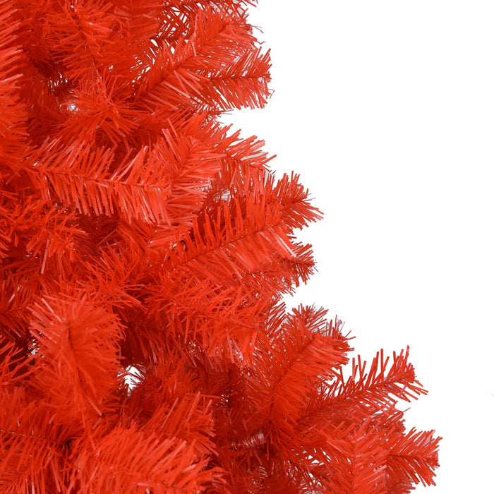 Albero di Natale Preilluminato Sottile con Palline Rosso 150 cm PVC