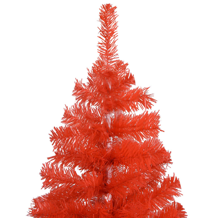 Albero di Natale Preilluminato Sottile con Palline Rosso 150 cm PVC