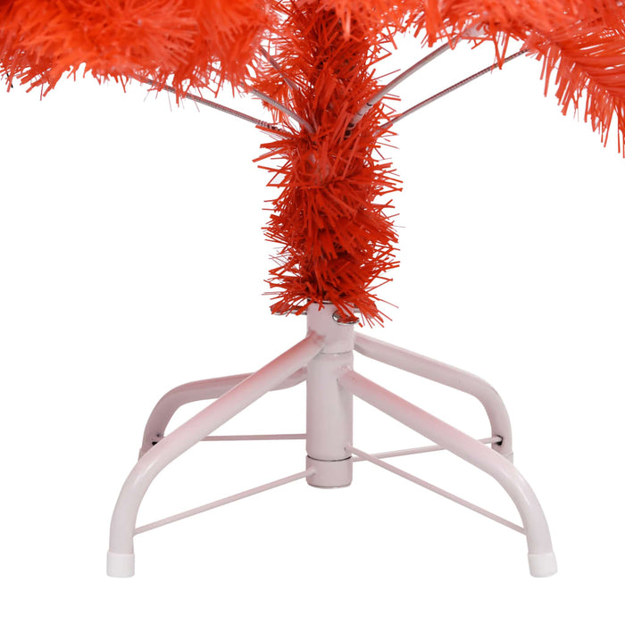 Albero di Natale Preilluminato Sottile con Palline Rosso 150 cm PVC