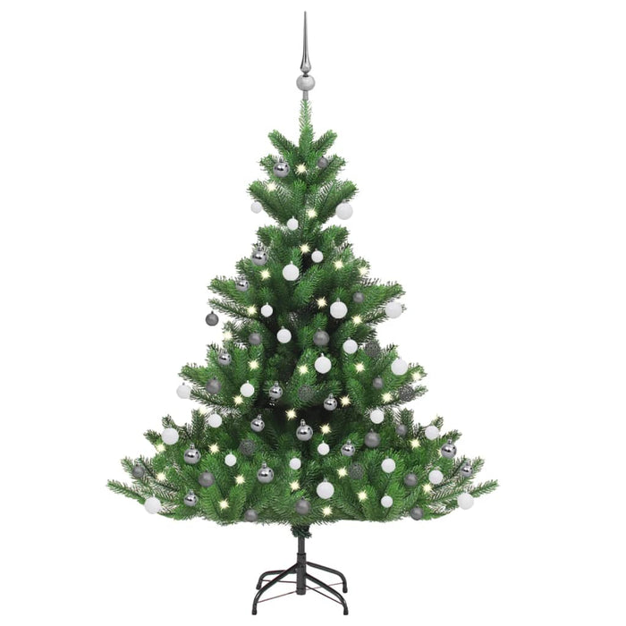 Albero Natale Artificiale Nordmann con LED e Palline Verde