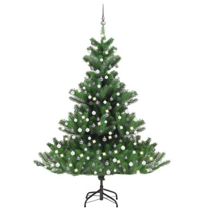 Albero Natale Artificiale Nordmann con LED e Palline Verde