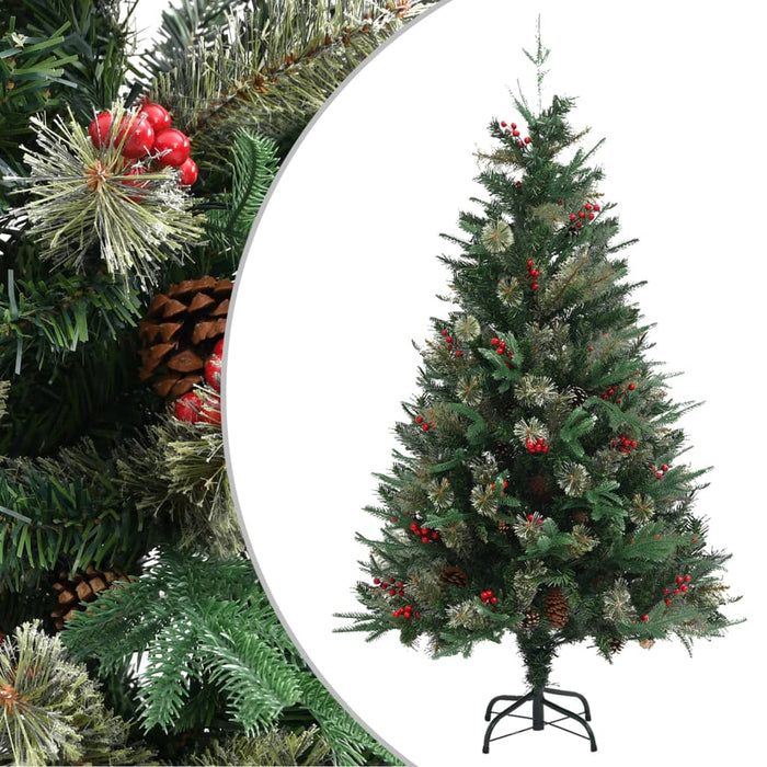 Albero di Natale con Pigne Verde e Bianco in PVC e PE Artificiale