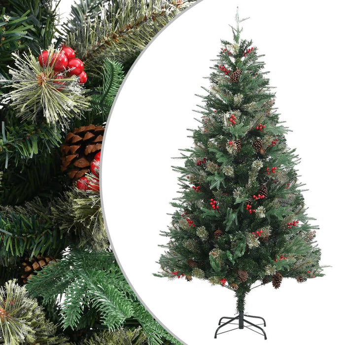 Albero di Natale con Pigne Verde e Bianco in PVC e PE Artificiale