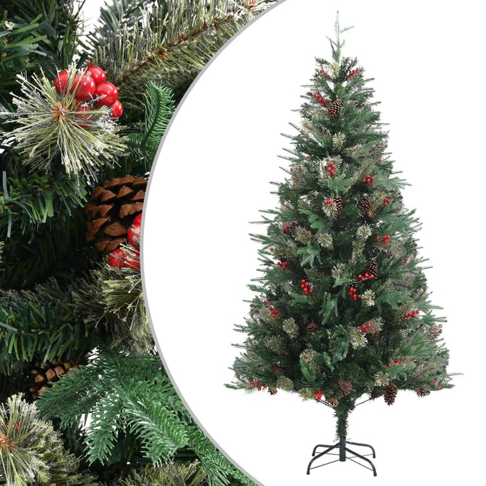 Albero di Natale con Pigne Verde e Bianco in PVC e PE Artificiale