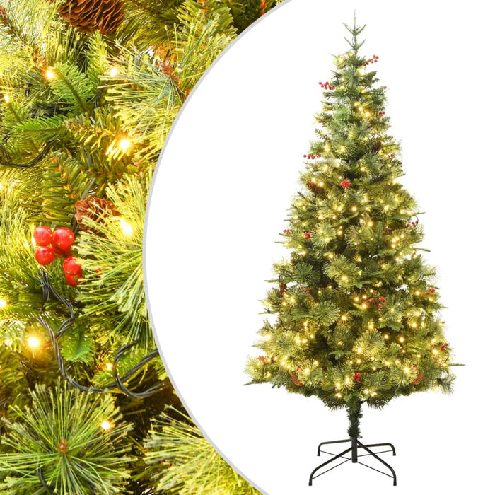 Albero di Natale Preilluminato con Pigne Verde in PVC e PE