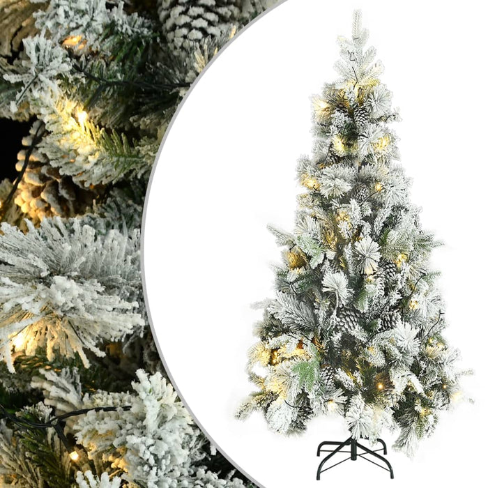 Albero di Natale Innevato Preilluminato Pigne in PVC e PE