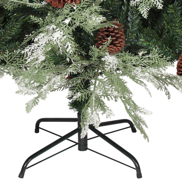 Albero di Natale Artificiale Sottile con Base e Albero di Natale con Luci e Pigne PVC e PE