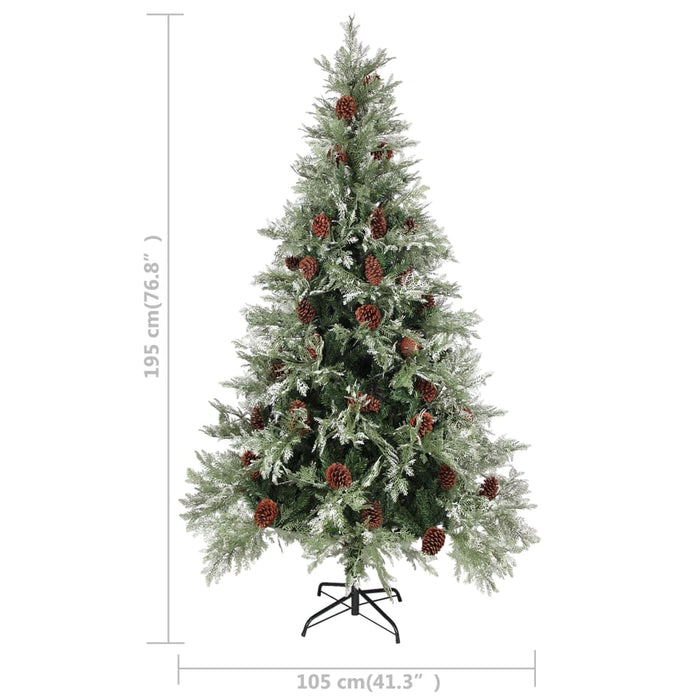 Albero di Natale Artificiale Sottile con Base e Albero di Natale con Luci e Pigne PVC e PE