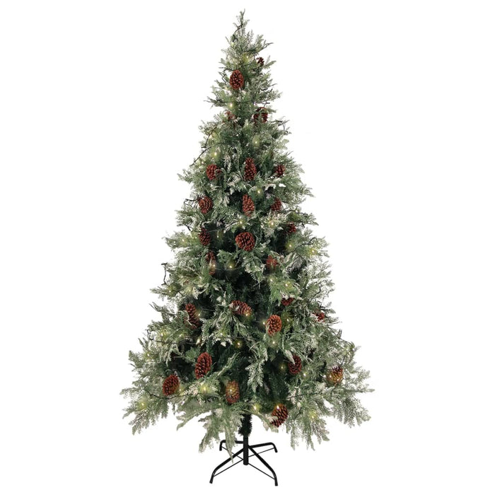 Albero di Natale Artificiale Sottile con Base e Albero di Natale con Luci e Pigne PVC e PE