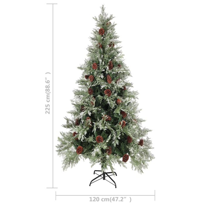 Albero di Natale Artificiale Sottile con Base e Albero di Natale con Luci e Pigne PVC e PE