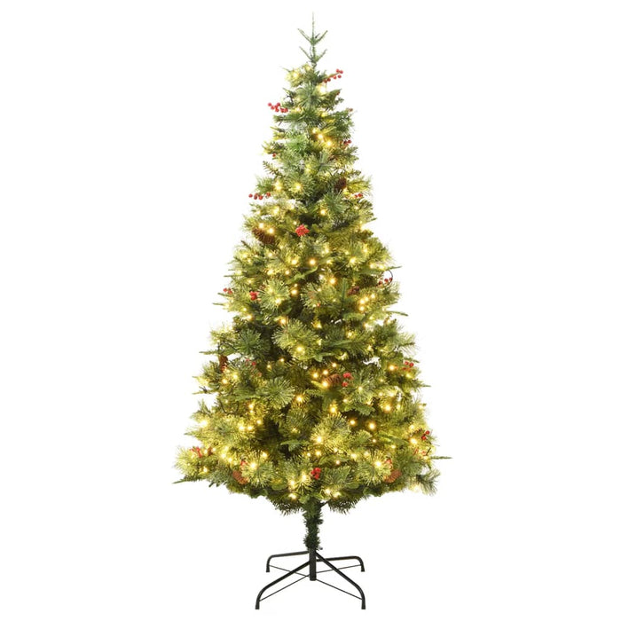 Albero di Natale Preilluminato con Pigne Verde in PVC e PE