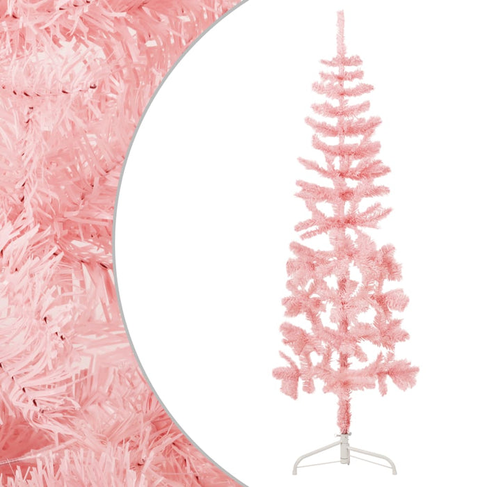 Albero Natale Artificiale Sottile a Metà con Supporto Rosa