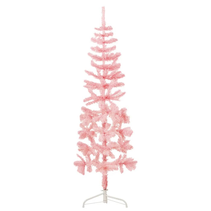 Albero Natale Artificiale Sottile a Metà con Supporto Rosa